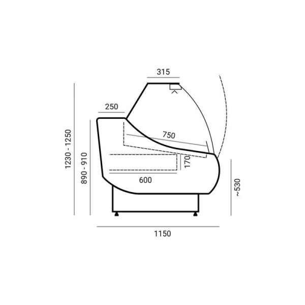 Vitrină frigorifică orizontală cu agregat extern  WCh-7 Ofelia 1330 ZZ
