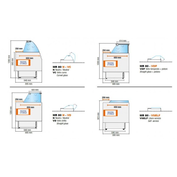 Vitrină frigorifică orizontală cu geam curbat  MR 80 VC 100
