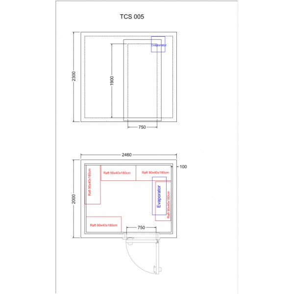 Cameră congelare 11,32 m³ (2,0 x 2,46 x 2,3 m), cu agregat extern  TCS005