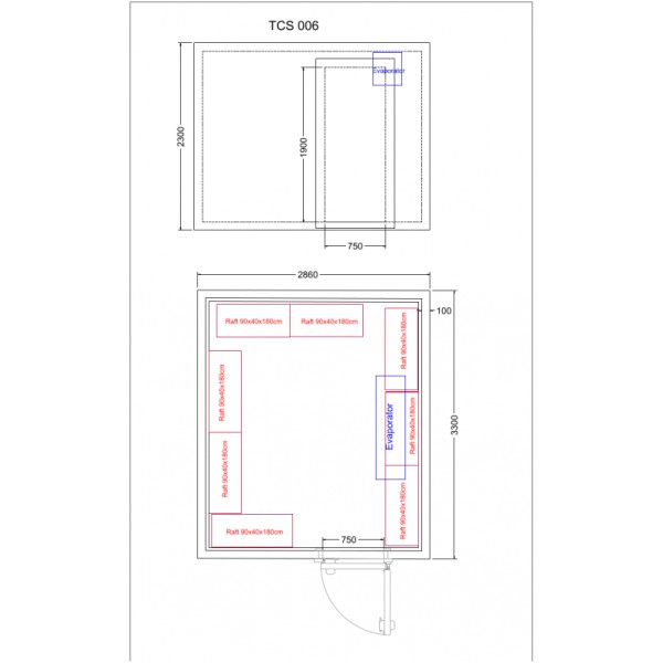 Cameră congelare 21,71 m³ (2,86 x 3,3 x 2,3 m), cu agregat extern  TCS006