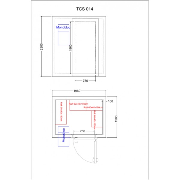 Cameră congelare 6,9 m³ (1,5 x 2,0 x 2,3 m), cu agregat monobloc  TCS014